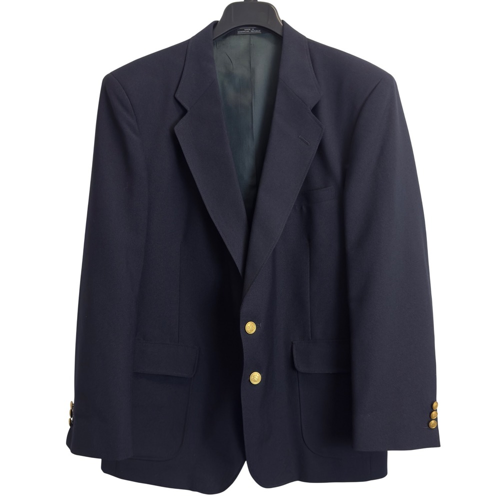 David Taylor Mens Navy Blue Blazer Gold Crest Buttons Sport Coat 44R Jacket